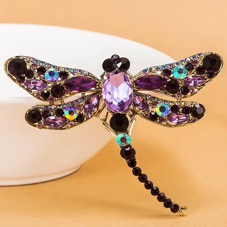 Big Rhinestone Crystal Dragonfly Brooch Pin Women Party Hijab Accessory
