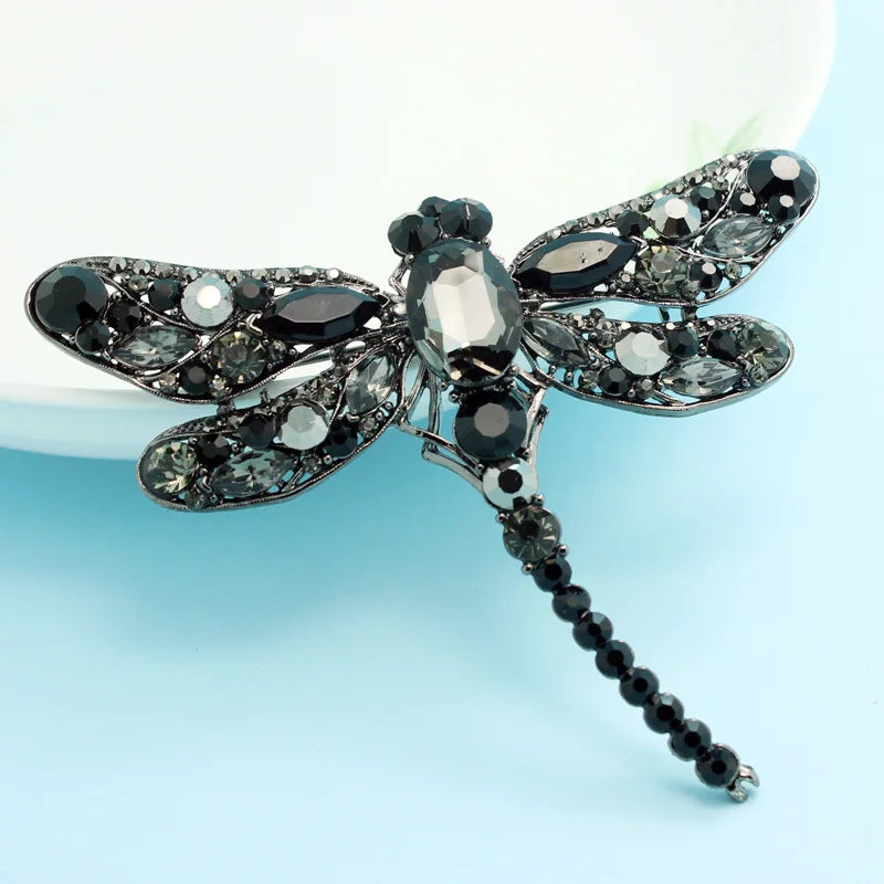 Big Rhinestone Crystal Dragonfly Brooch Pin Women Party Hijab Accessory