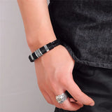 Woven Leather Bracelet Titanium Steel Men Bangle Vintage Gift