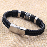 Woven Leather Bracelet Titanium Steel Men Bangle Vintage Gift