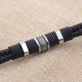 Woven Leather Bracelet Titanium Steel Men Bangle Vintage Gift