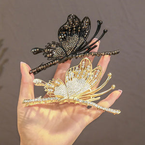 Butterfly Rhinestone Hair Pin Retro Large Back Head Grab Clip