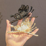 Butterfly Rhinestone Hair Pin Retro Large Back Head Grab Clip