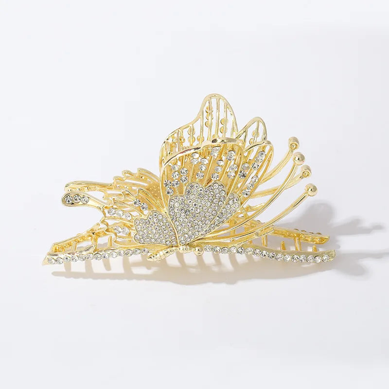 Butterfly Rhinestone Hair Pin Retro Large Back Head Grab Clip