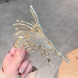 Butterfly Rhinestone Hair Pin Retro Large Back Head Grab Clip