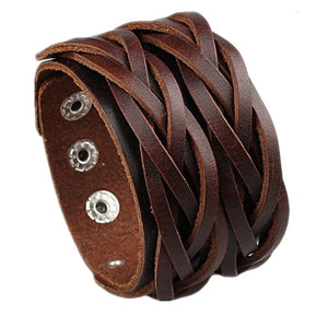 Coffee Leather Wrist Cuff Bracelet for Men