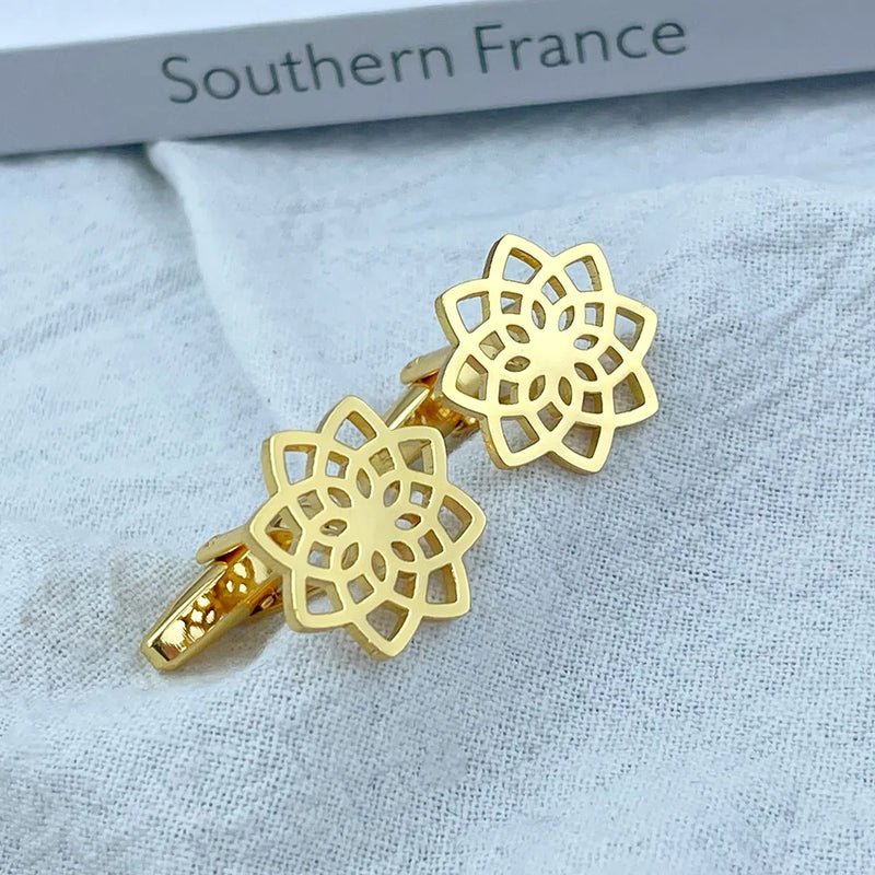 Flower Stainless Steel Cufflink for Men Women