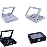 Black/Gray Velvet Earrings Jewelry Boxes Storage Organizer