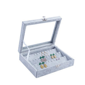 Black/Gray Velvet Earrings Jewelry Boxes Storage Organizer