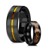 Tungsten Wedding Ring Celtic Dragon Inlay Orange Carbon Fiber