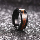 Tungsten Wedding Ring Celtic Dragon Inlay Orange Carbon Fiber