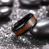 Tungsten Wedding Ring Celtic Dragon Inlay Orange Carbon Fiber