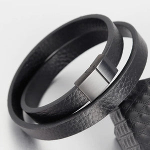 Leather Bracelet Stainless Steel Magnetic Bangle