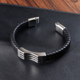 Men's Leather Bracelet Stainless Steel Jewelry Two-tier Charm Bangle