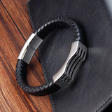 Men's Leather Bracelet Stainless Steel Jewelry Two-tier Charm Bangle
