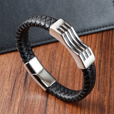 Men's Leather Bracelet Stainless Steel Jewelry Two-tier Charm Bangle