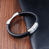 Men's Leather Bracelet Stainless Steel Jewelry Two-tier Charm Bangle