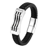 Men's Leather Bracelet Stainless Steel Jewelry Two-tier Charm Bangle