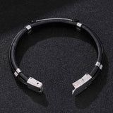 Leather Rope Bracelet Men Bangle Stainless Steel Wristband PS1226