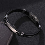 Leather Rope Bracelet Men Bangle Stainless Steel Wristband PS1226