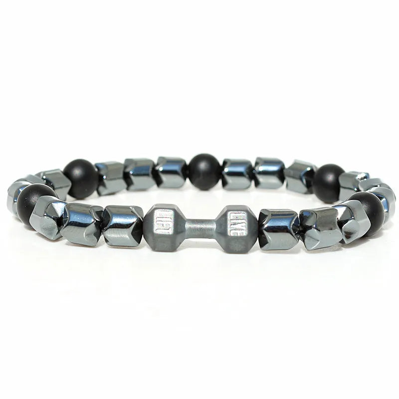 Hematite Stone Dumbbell Bracelet Fitness Jewelry