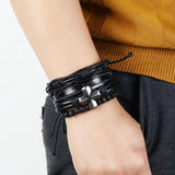 Cross Beads Charm Leather Cuff Bracelet Set