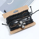 Cross Beads Charm Leather Cuff Bracelet Set