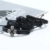 Cross Beads Charm Leather Cuff Bracelet Set