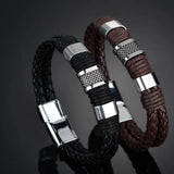 Titanium Leather Bracelet Stainless Steel Magnet Clasp