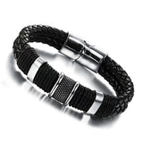 Titanium Leather Bracelet Stainless Steel Magnet Clasp