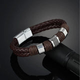 Titanium Leather Bracelet Stainless Steel Magnet Clasp
