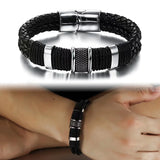 Titanium Leather Bracelet Stainless Steel Magnet Clasp