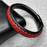 Red Leather Bracelet Men Wristband Stainless Steel Magnetic Buckle