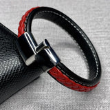 Red Leather Bracelet Men Wristband Stainless Steel Magnetic Buckle