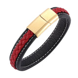 Red Leather Bracelet Men Wristband Stainless Steel Magnetic Buckle