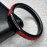 Red Leather Bracelet Men Wristband Stainless Steel Magnetic Buckle
