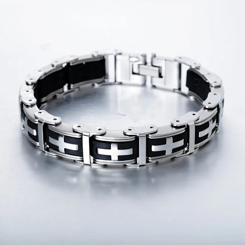 Men's Silicone Cross Magnetic Bracelet Stainless Steel Male Jewelry