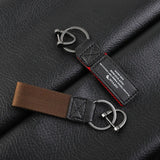 Soft Leather Keychain High Cowhide Splicing Nylon Keyring Pendant Business Men's