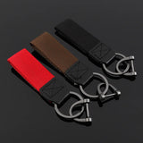 Soft Leather Keychain High Cowhide Splicing Nylon Keyring Pendant Business Men's