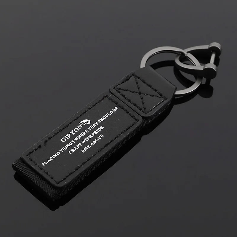 Soft Leather Keychain High Cowhide Splicing Nylon Keyring Pendant Business Men's