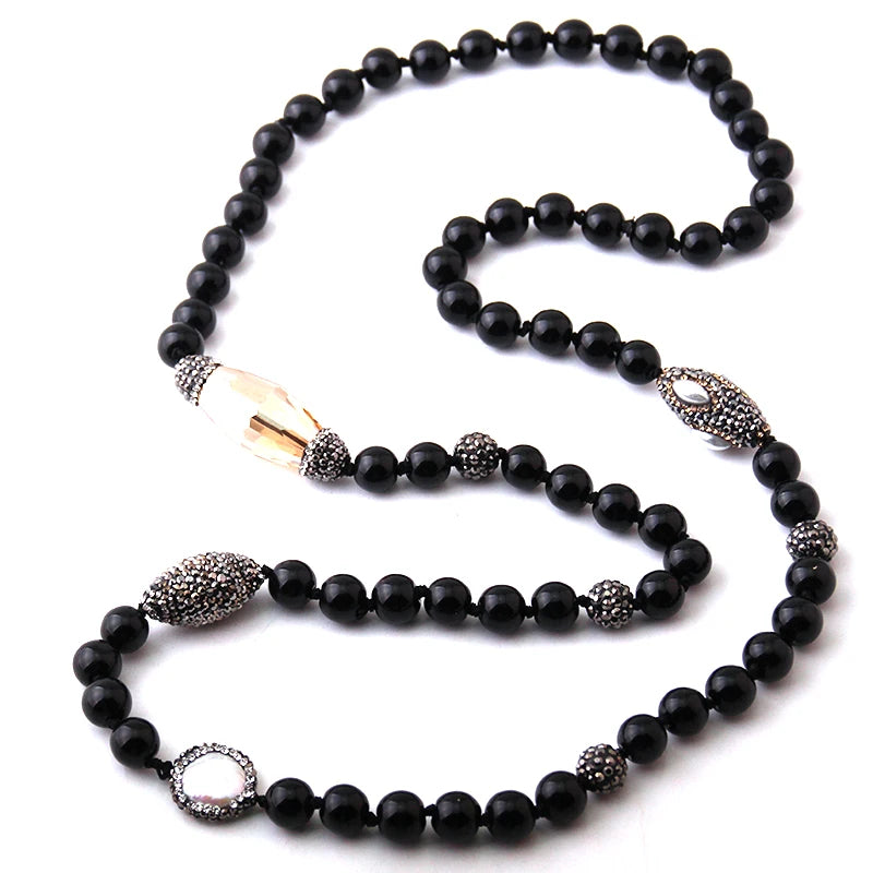 Crystal Paved Stone Beads Necklace Handmade