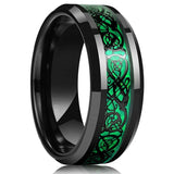 Men's Tungsten Celtic Dragon Wedding Ring Green Zircon Inlay