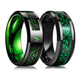 Men's Tungsten Celtic Dragon Wedding Ring Green Zircon Inlay