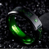 Men's Tungsten Celtic Dragon Wedding Ring Green Zircon Inlay