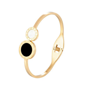 Black/White Shell Roman Numerals Stainless Steel Bangle