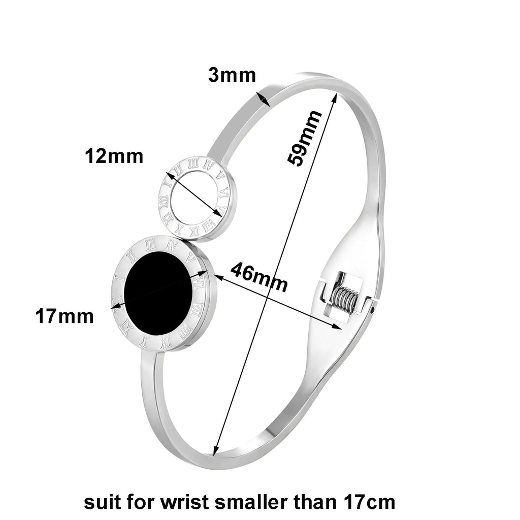 Black/White Shell Roman Numerals Stainless Steel Bangle