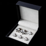 Stripe Tuxedo Cufflinks and Studs Set Round Cuff Buttons For Mens