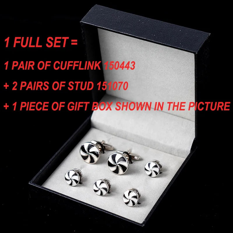 Stripe Tuxedo Cufflinks and Studs Set Round Cuff Buttons For Mens