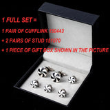 Stripe Tuxedo Cufflinks and Studs Set Round Cuff Buttons For Mens