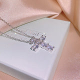 Zircon Stone Silver Plate Chain Necklace Women Pendant Long Jewelry Gift